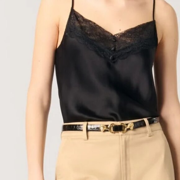 Maje Silk satin and lace slip top - Picture 1 of 7